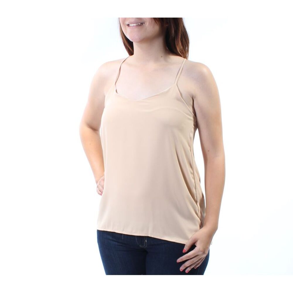 BAR III Womens Beige Racerback Spaghetti Strap Scoop Neck Trapeze Top Size: S